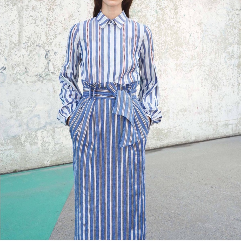 Gabriela Hearst 100% Linen Midi Skirt Blue
